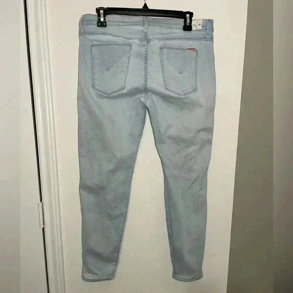 Hudson Light Wash Luna Cropped Super Skinny Silver Sequined Jeans Womens Size 32 - Picture 4 of 9